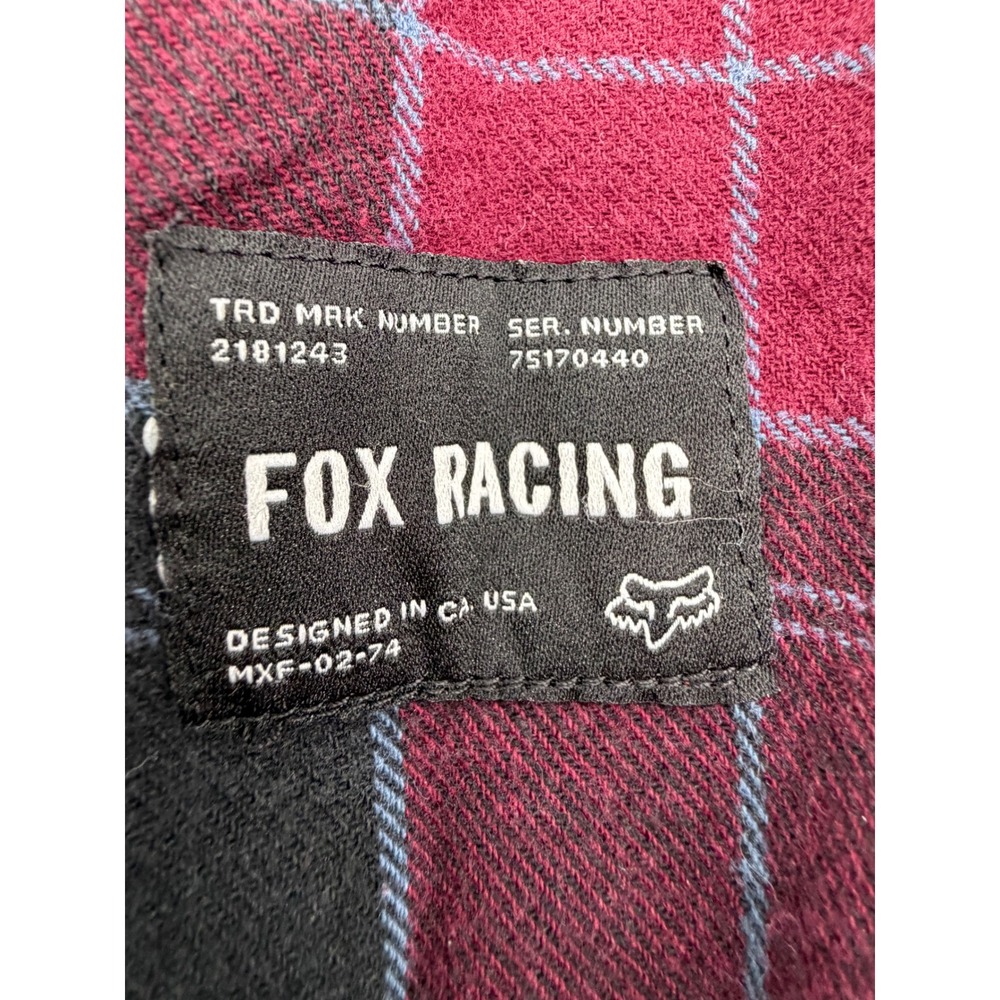 Fox Racing Flannel Shirt Mens MD Burgundy Black Plaid Long Sleeve Button Up‎ - Picture 4 of 7